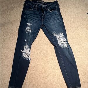 American Eagle Outfitters Women's Ripped Dark Blue Skinny Jeans